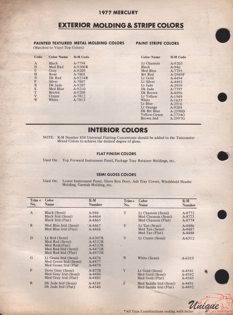 1977 Mercury Paint Charts Rinshed-Mason 2